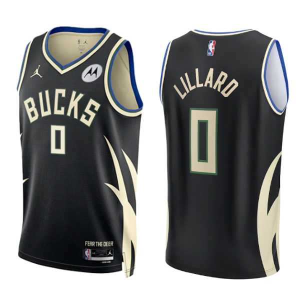 Mens Milwaukee Bucks #0 Damian Lillard Black Stitched Basketball Jersey Dzhi